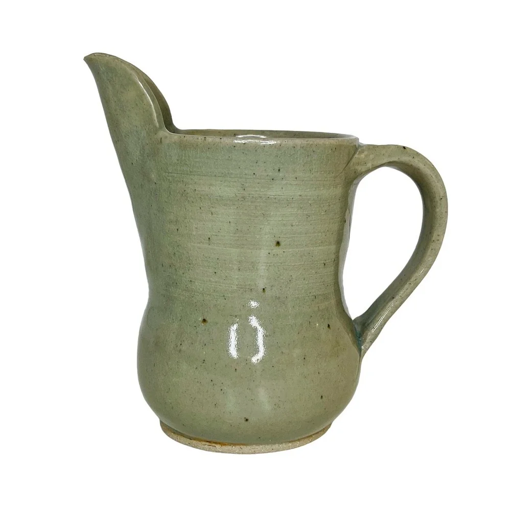 Studio‎ Art Pottery Pitcher Vase Creamer Celadon Green Signed 6